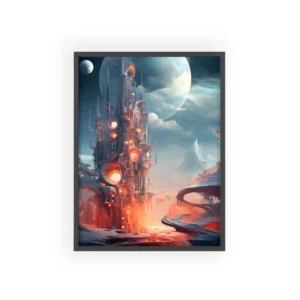 Glowing Spire Under Moon Framed Poster