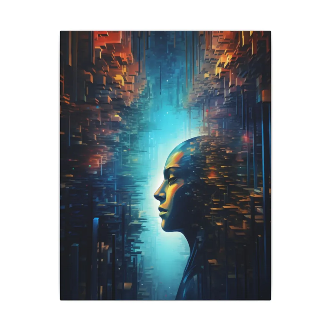 Cyber Dreams: Futuristic Digital Artwork with Neon Lights - Canvas