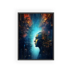 Face Profile Among Digital Blocks Framed Poster