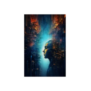 Face Profile Among Digital Blocks Metal Poster