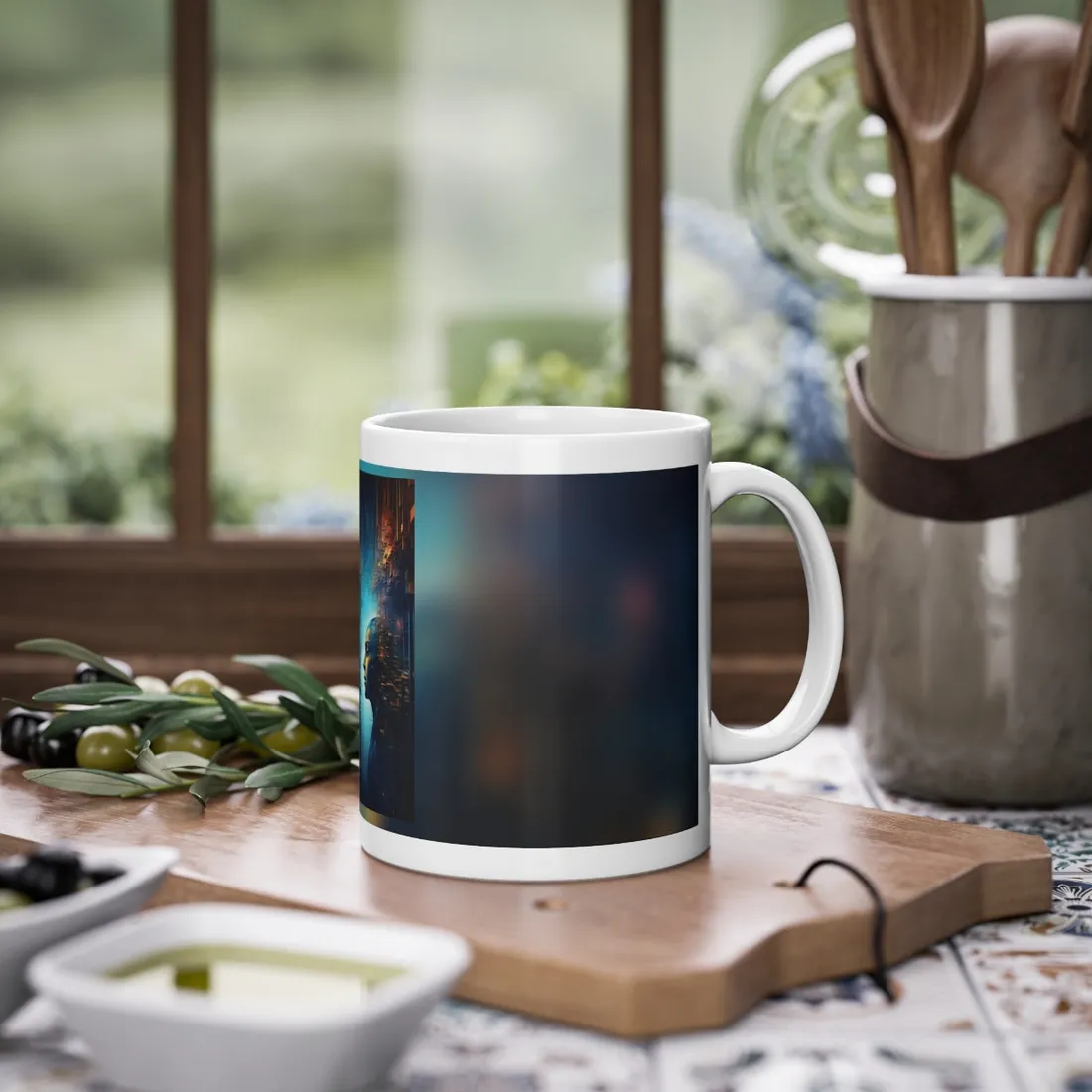 Cyber Dreams: Futuristic Digital Artwork with Neon Lights - Mug