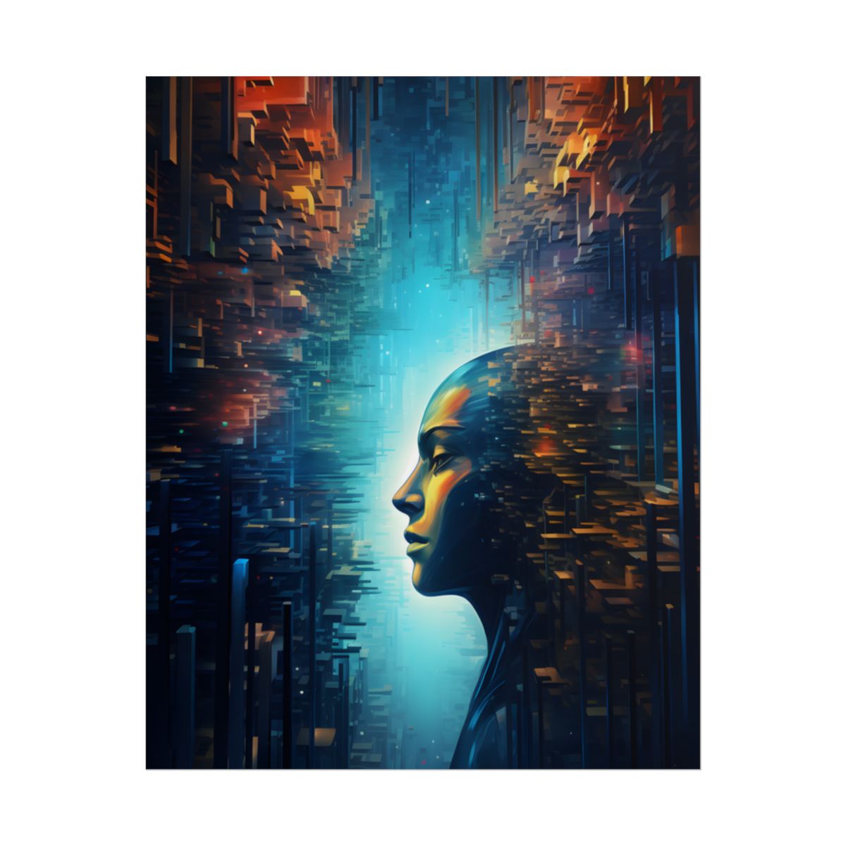 Cyber Dreams: Futuristic Digital Artwork with Neon Lights - Poster