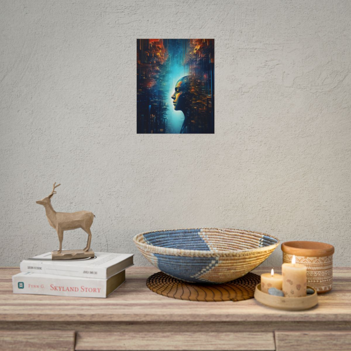 Cyber Dreams: Futuristic Digital Artwork with Neon Lights - Poster
