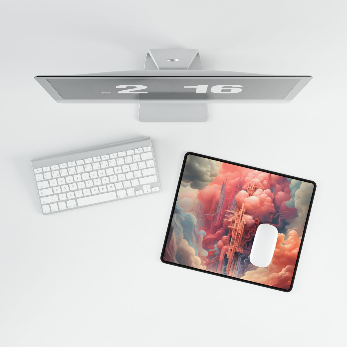 Cyber Dreamscape: Abstract Artwork in Neon Hues - Desk Mat
