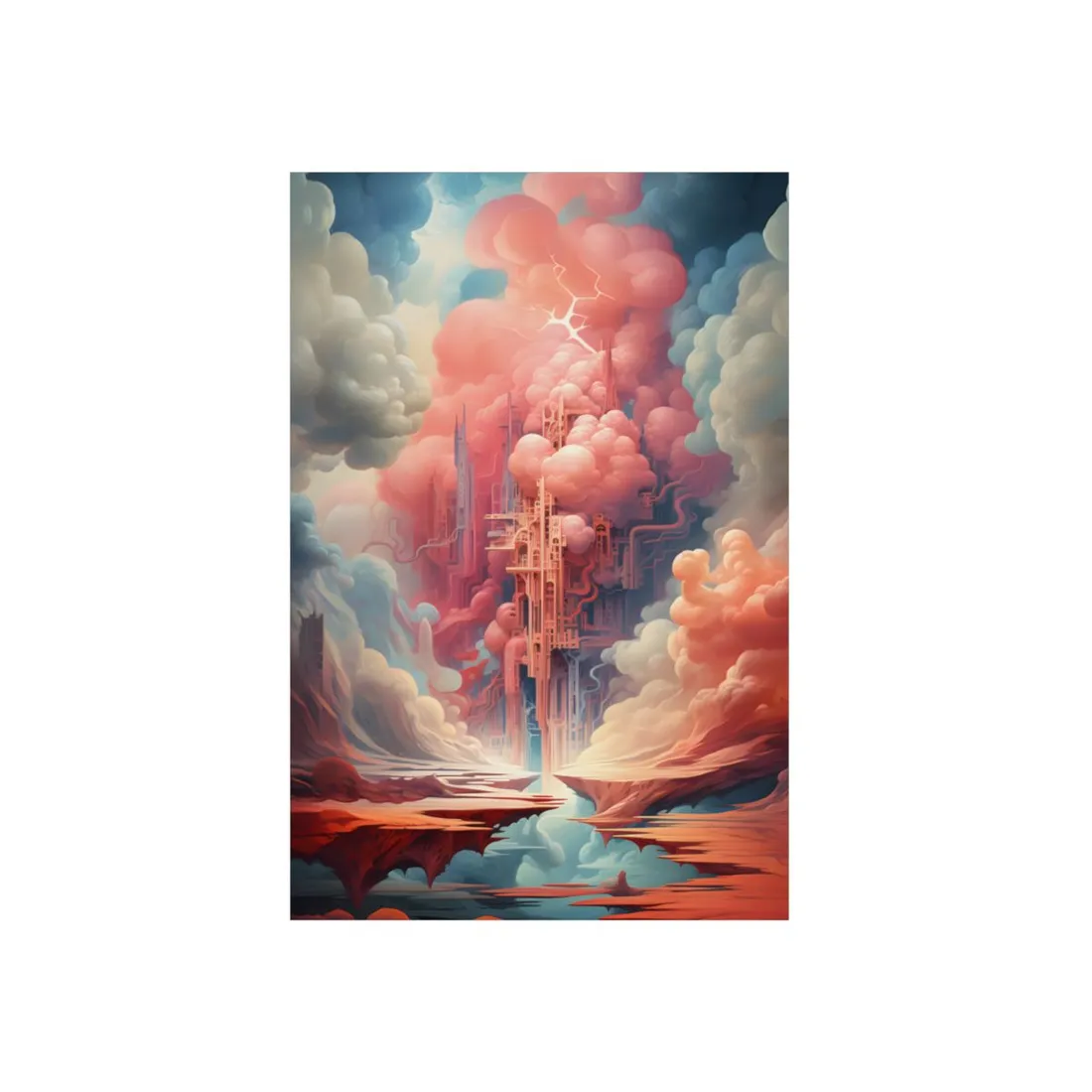 Cyber Dreamscape: Abstract Artwork in Neon Hues - Metal Poster