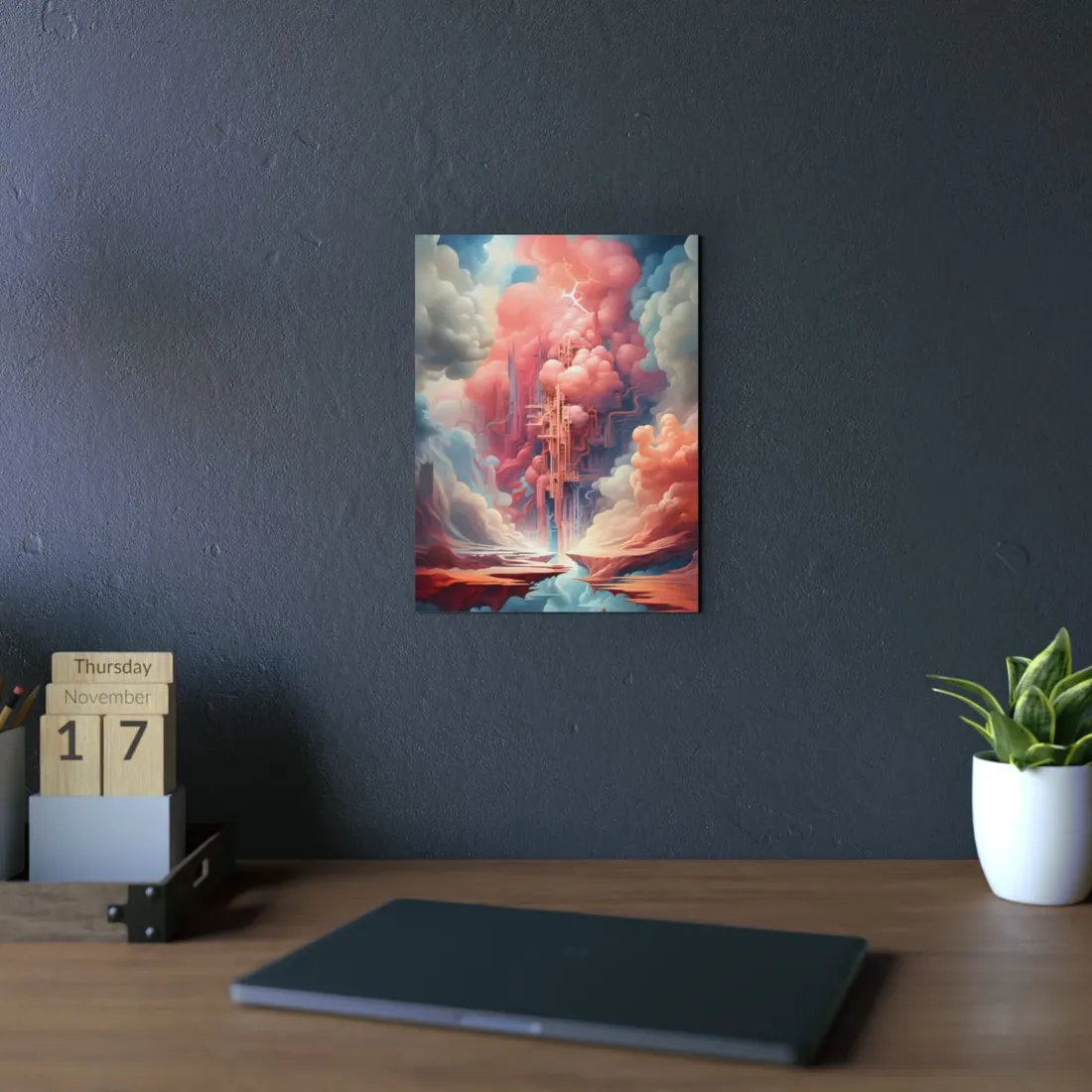 Cyber Dreamscape: Abstract Artwork in Neon Hues - Metal Poster