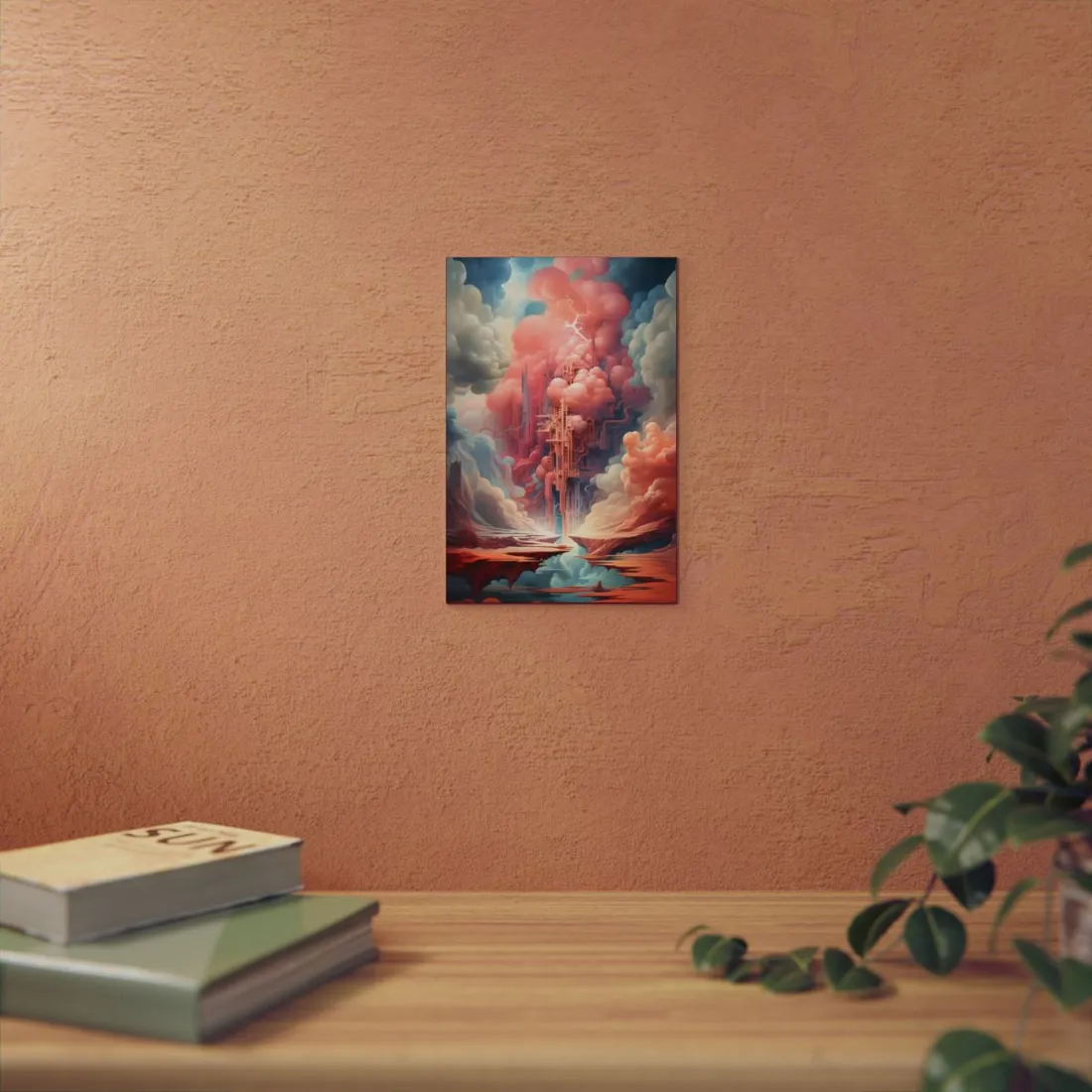 Cyber Dreamscape: Abstract Artwork in Neon Hues - Metal Poster