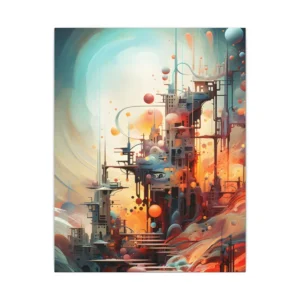 Floating Spheres over Futuristic City Canvas Print
