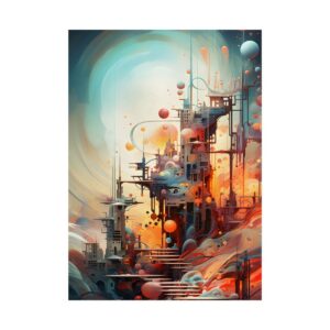 Floating Spheres over Futuristic City Poster