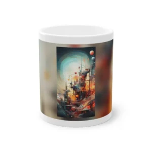 Floating Spheres over Futuristic City Mug