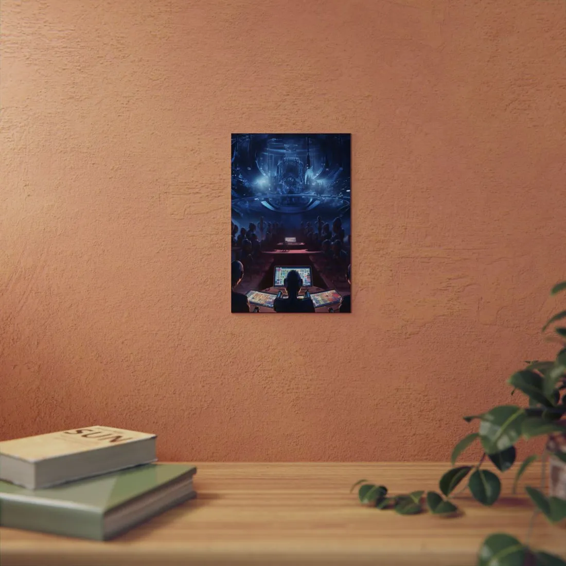 Cybernetic Control Room: Robots and Floating Dome - Metal Poster