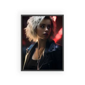 Woman Under Red Neon Framed Poster