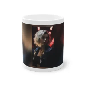 Woman Under Red Neon Mug