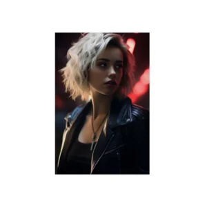 Woman Under Red Neon Metal Poster