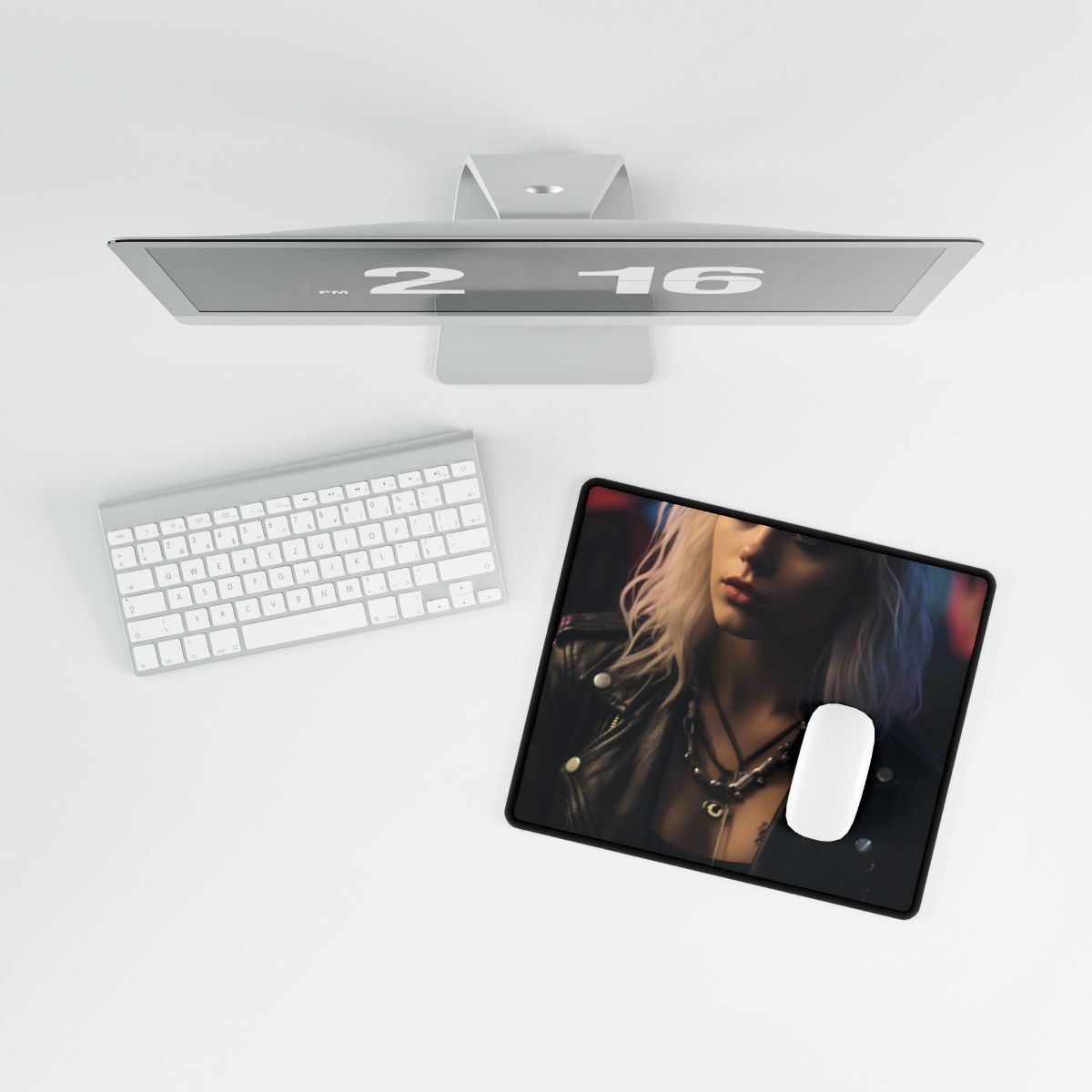 Cyberpunk Blonde Woman: Fashionable Portrait in Close-Up - Desk Mat