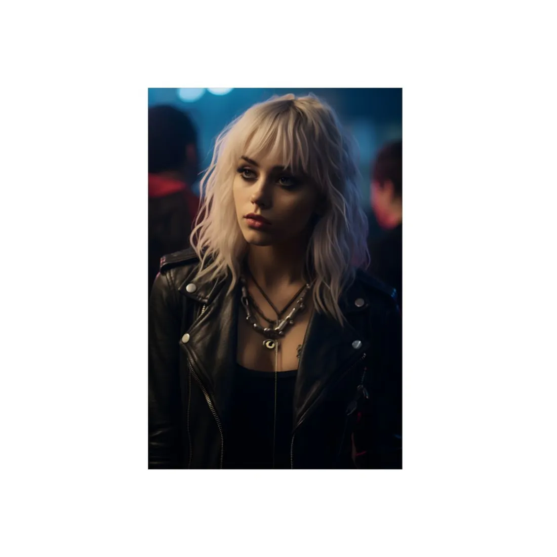 Cyberpunk Blonde Woman: Fashionable Portrait in Close-Up - Metal Poster
