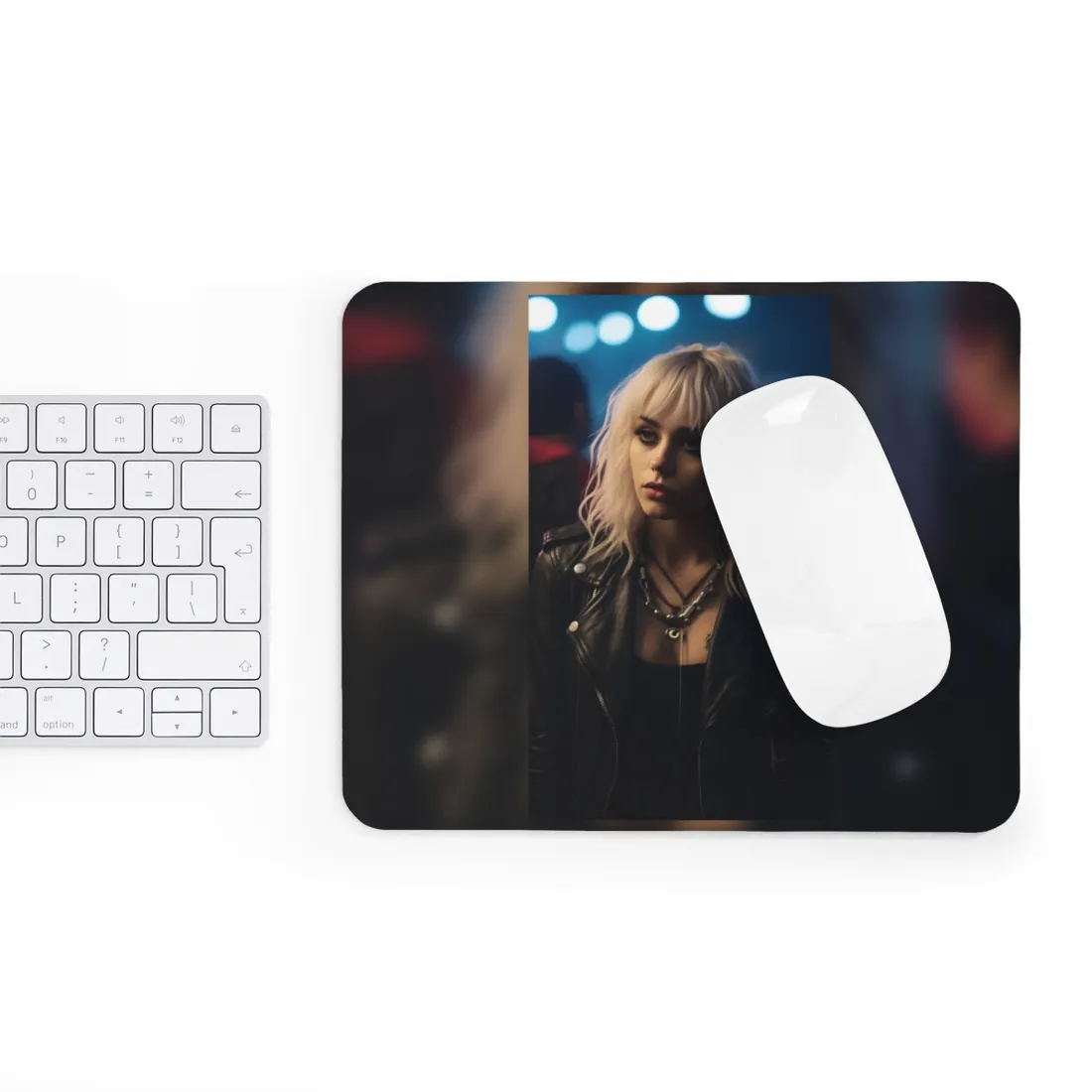 Cyberpunk Blonde Woman: Fashionable Portrait in Close-Up - Mouse Pad