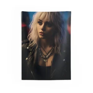 Woman in Leather Jacket Wall Tapestry