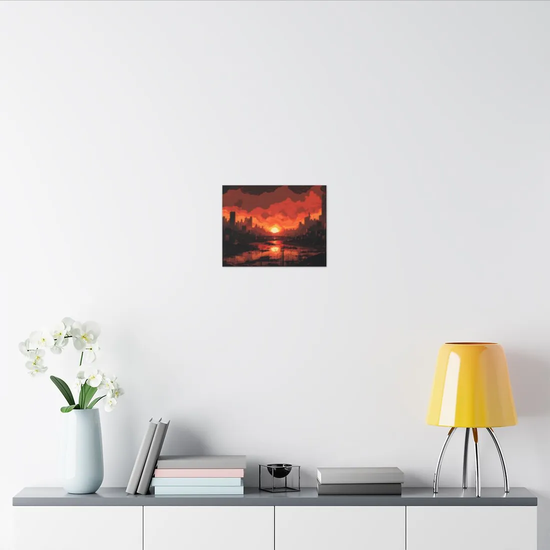 Cyberpunk Burning City: Night Landscape Digital Art - Canvas