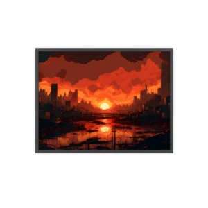 Sunset over City Skyline Framed Poster