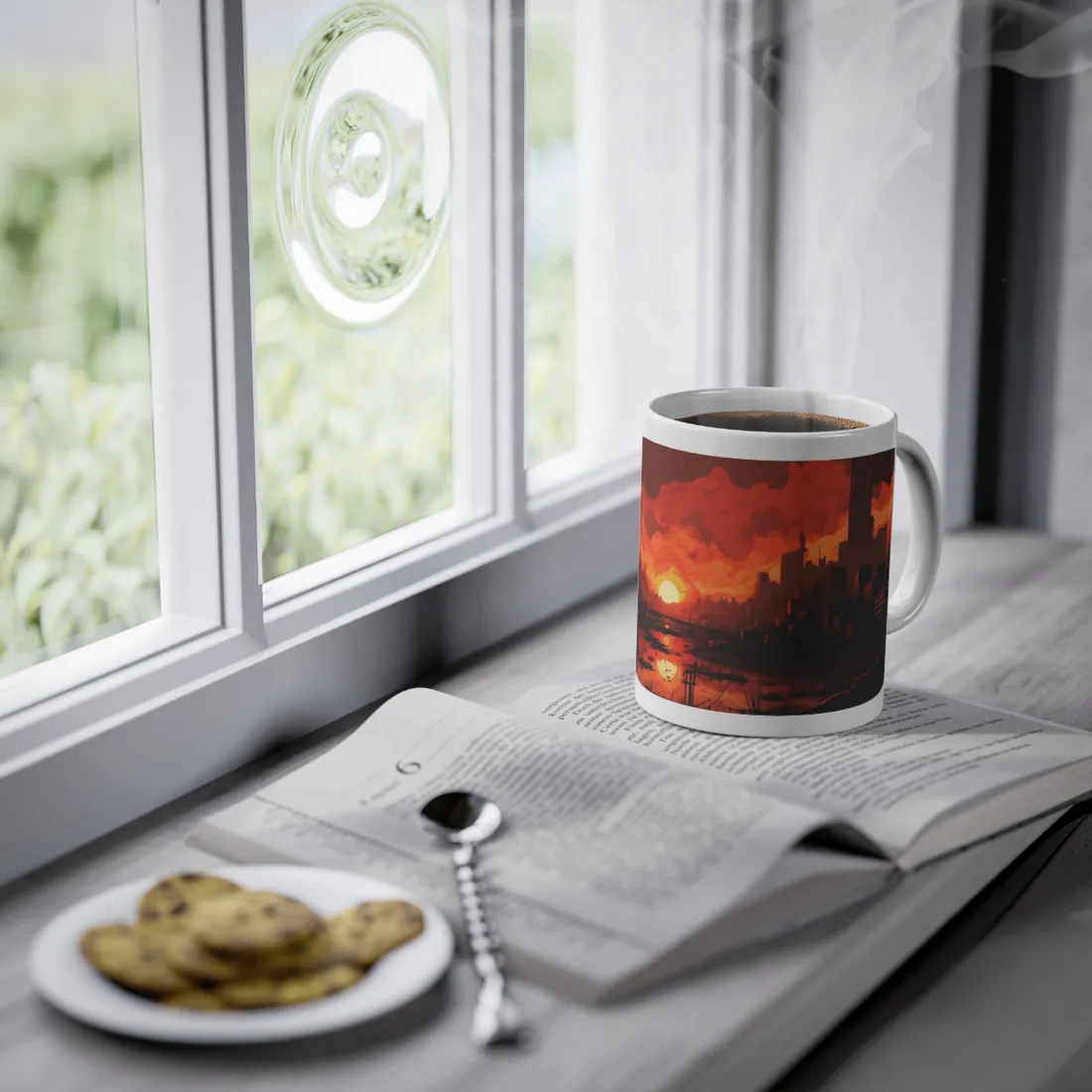 Cyberpunk Burning City: Night Landscape Digital Art - Mug