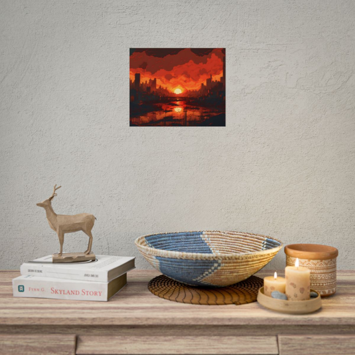 Cyberpunk Burning City: Night Landscape Digital Art - Poster