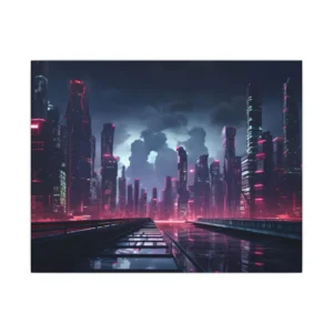 Neon Cyberpunk City Skyline Canvas Print