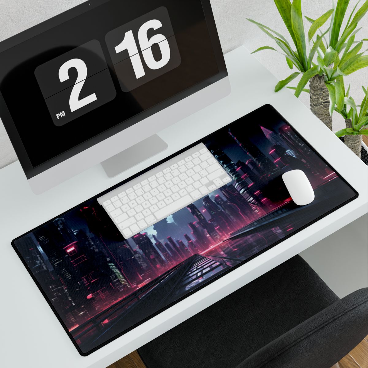 Cyberpunk City Night: Modern Digital Artwork - Desk Mat
