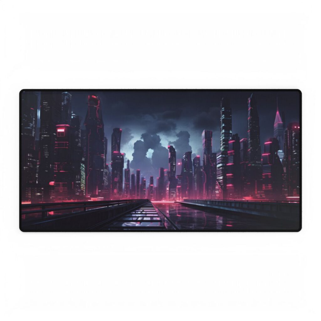 Cyberpunk City Night: Modern Digital Artwork - Desk Mat