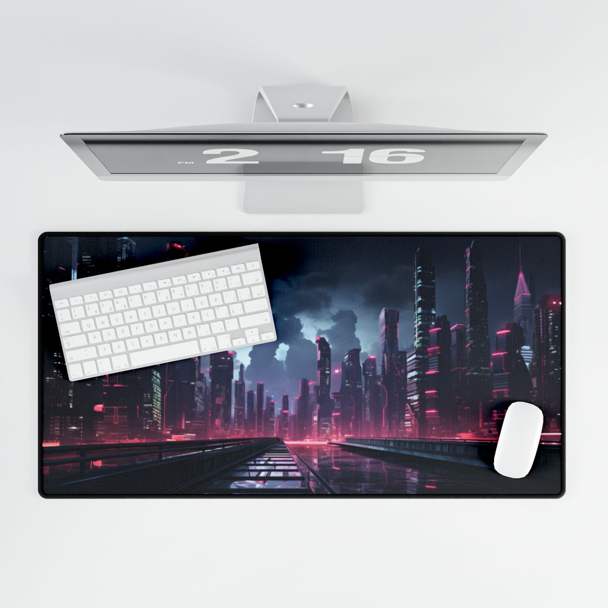 Cyberpunk City Night: Modern Digital Artwork - Desk Mat