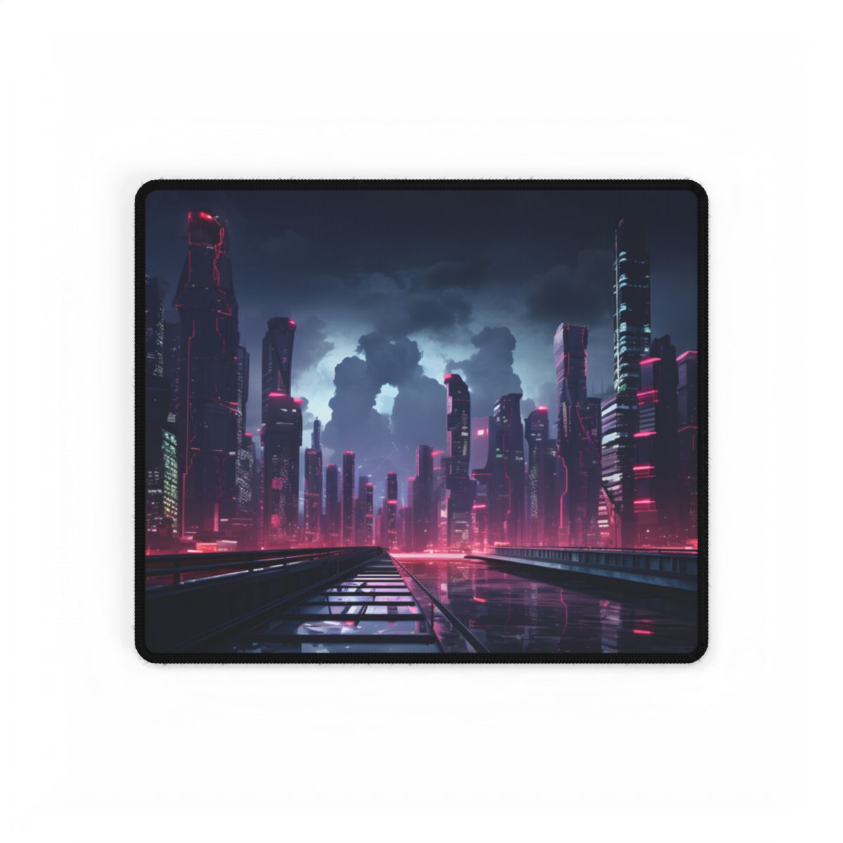 Cyberpunk City Night: Modern Digital Artwork - Desk Mat
