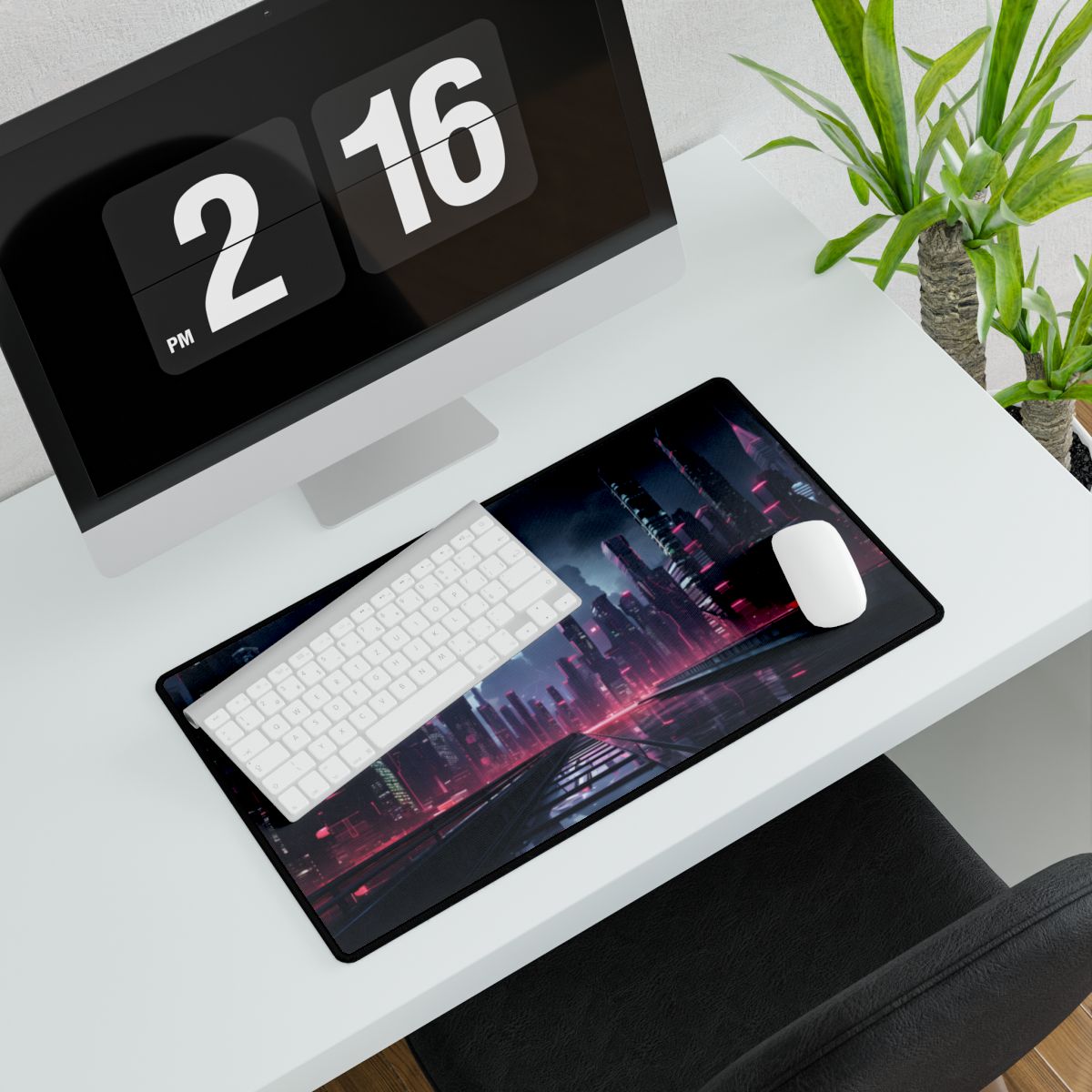 Cyberpunk City Night: Modern Digital Artwork - Desk Mat