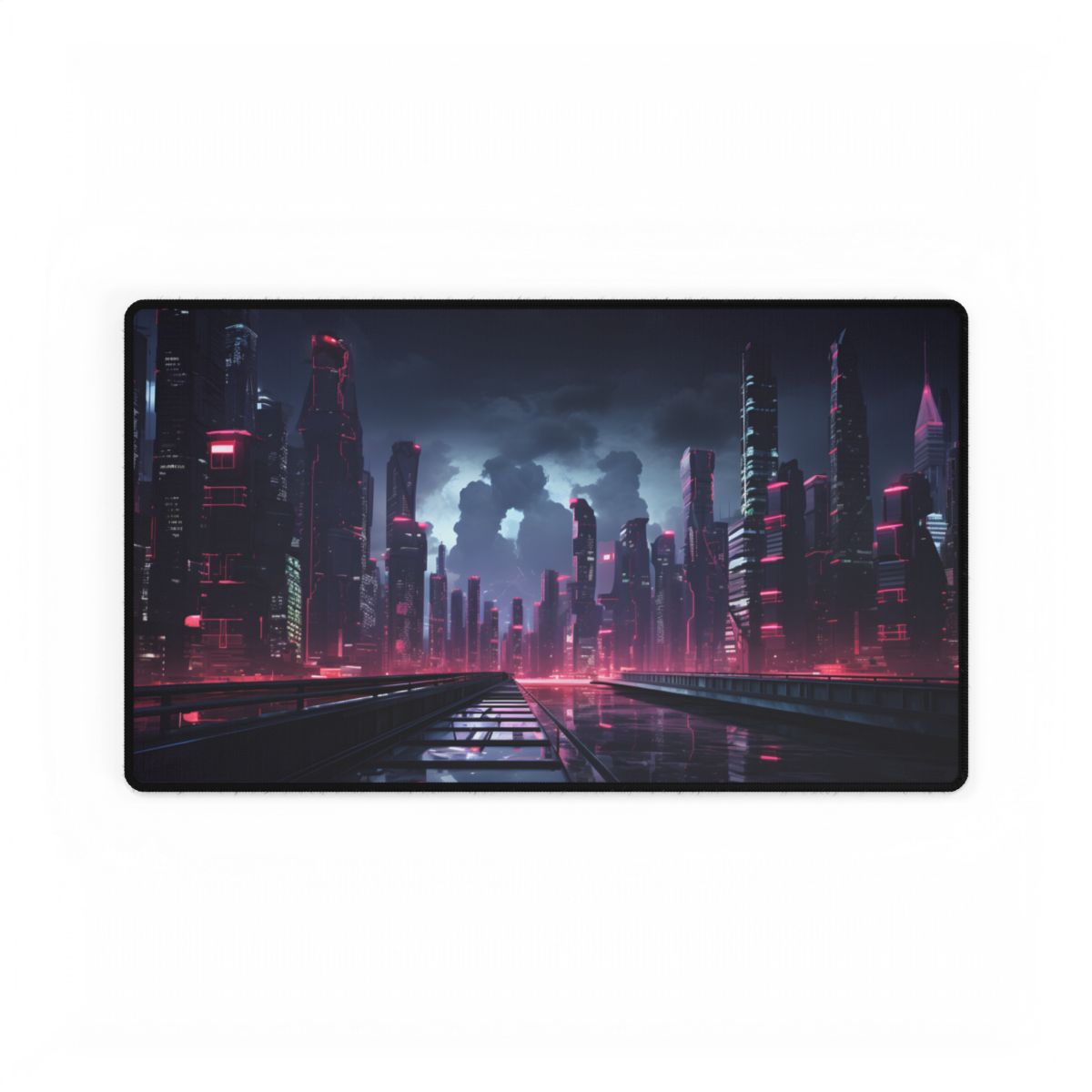 Cyberpunk City Night: Modern Digital Artwork - Desk Mat