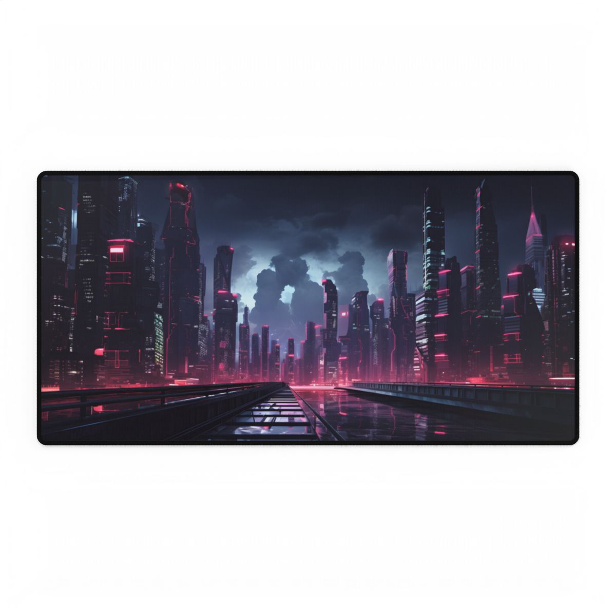 Cyberpunk City Night: Modern Digital Artwork - Desk Mat