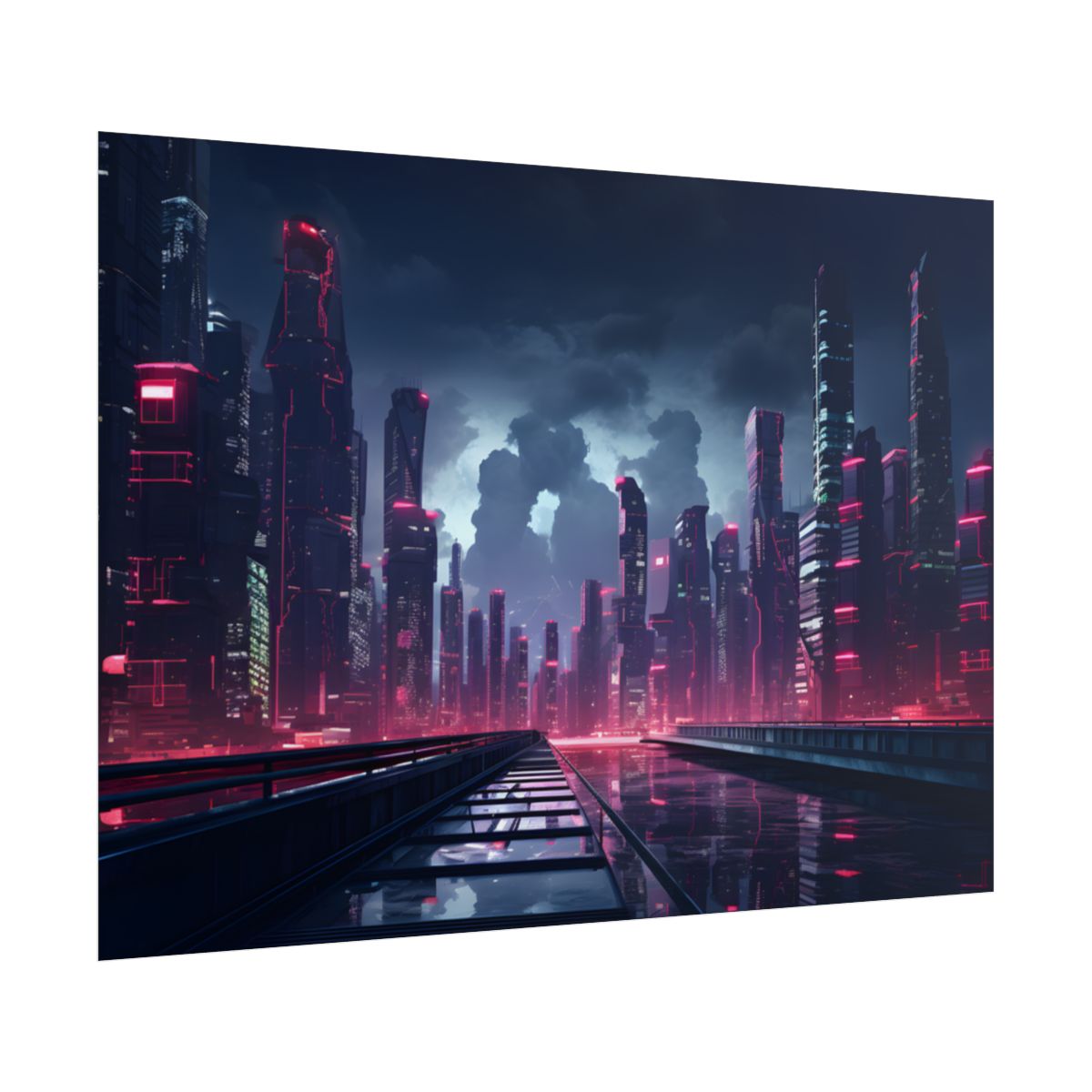 Cyberpunk City Night: Modern Digital Artwork - Poster