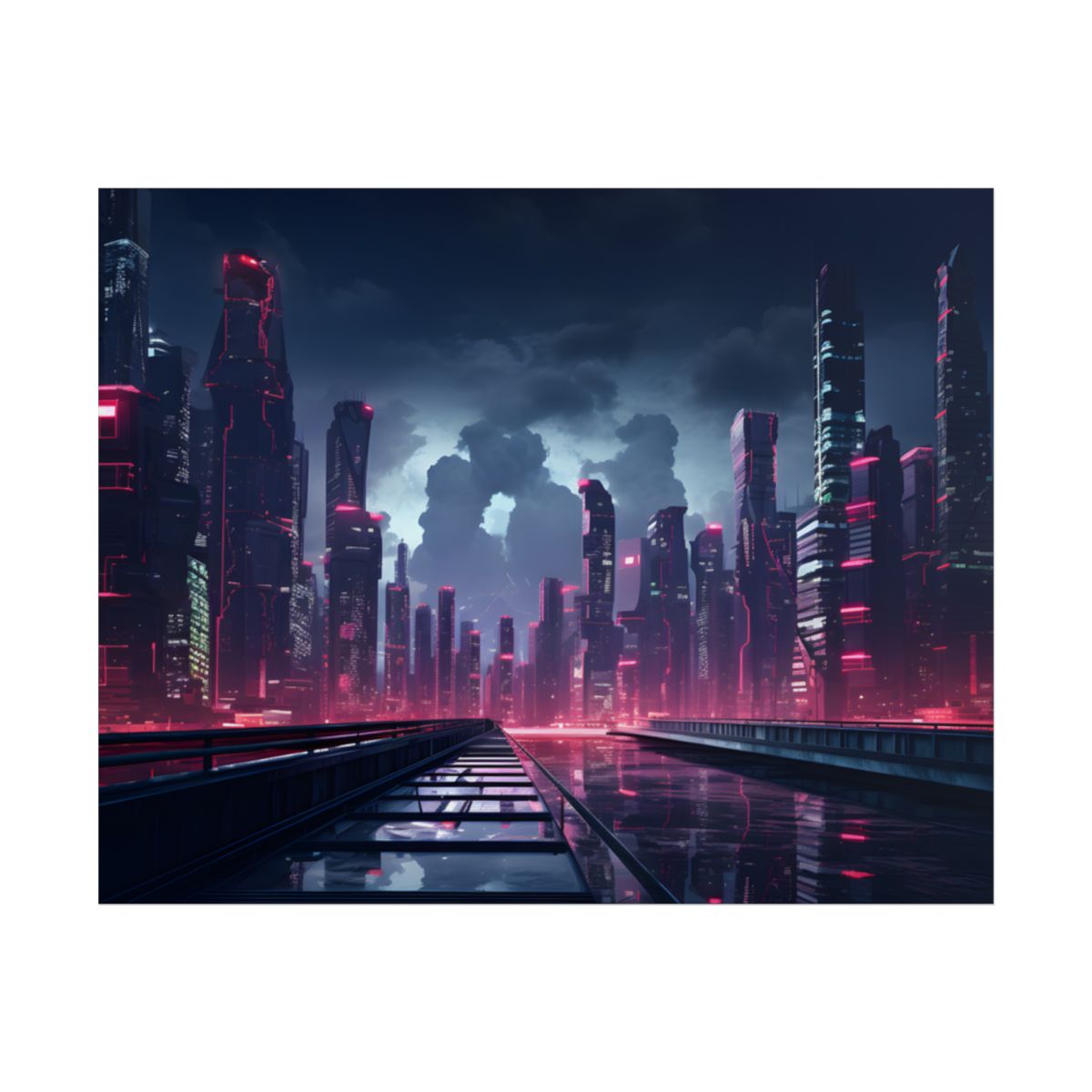 Cyberpunk City Night: Modern Digital Artwork - Poster