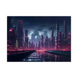 Neon Cyberpunk City Skyline Poster
