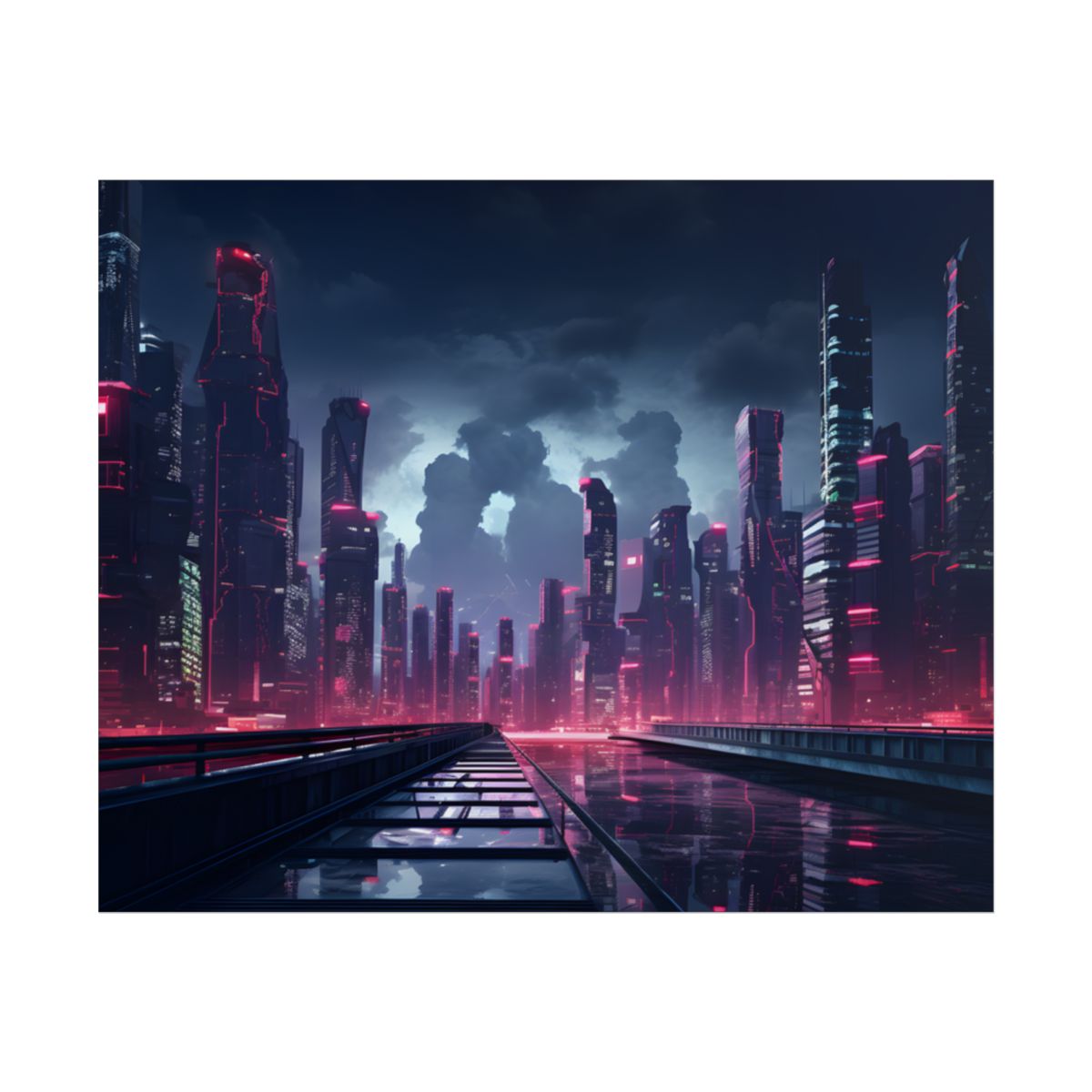 Cyberpunk City Night: Modern Digital Artwork - Poster