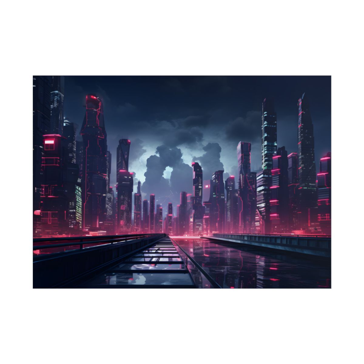 Cyberpunk City Night: Modern Digital Artwork - Poster