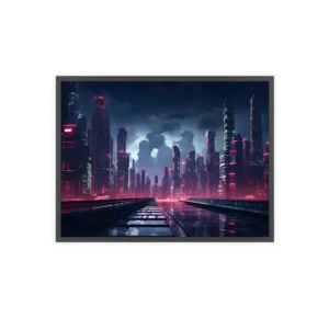 Neon Cyberpunk City Skyline Framed Poster