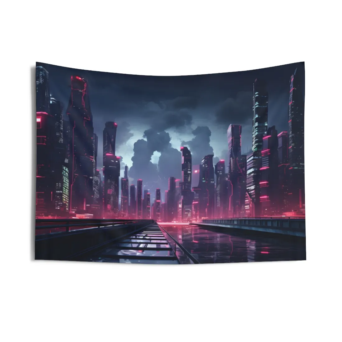 Cyberpunk City Night: Modern - Wall Tapestry