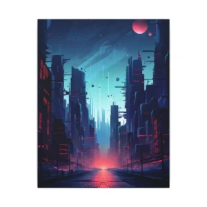 Futuristic City Street at Night Canvas Print