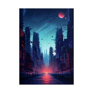 Futuristic City Street at Night Poster