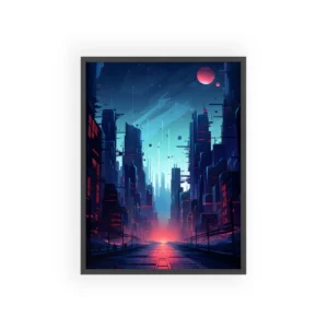 Futuristic City Street at Night Framed Poster