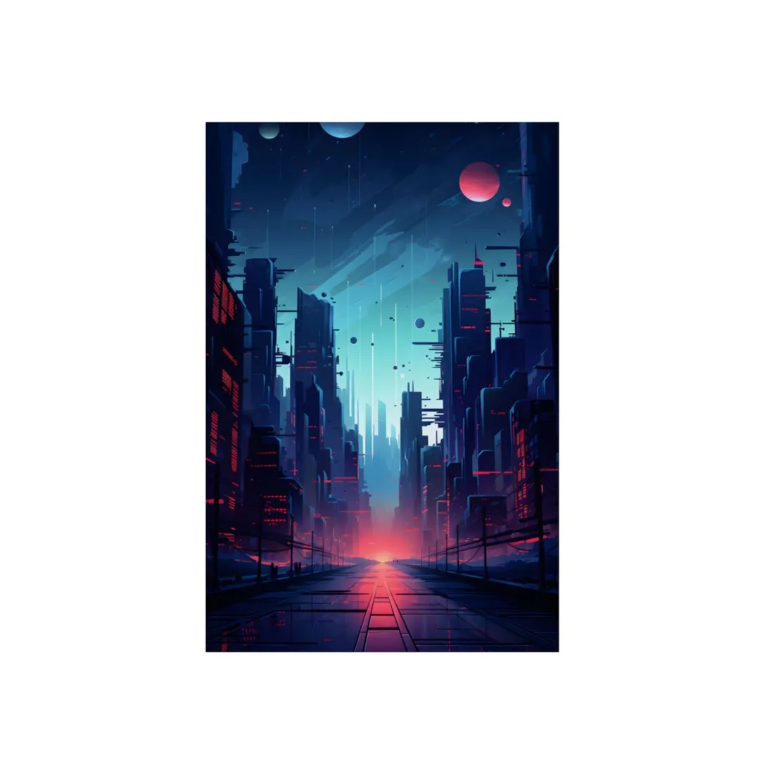 Cyberpunk City Night: Neon Lights - Metal Poster