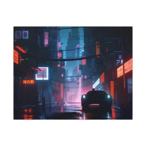Neon Alley with Parked Car Canvas Print