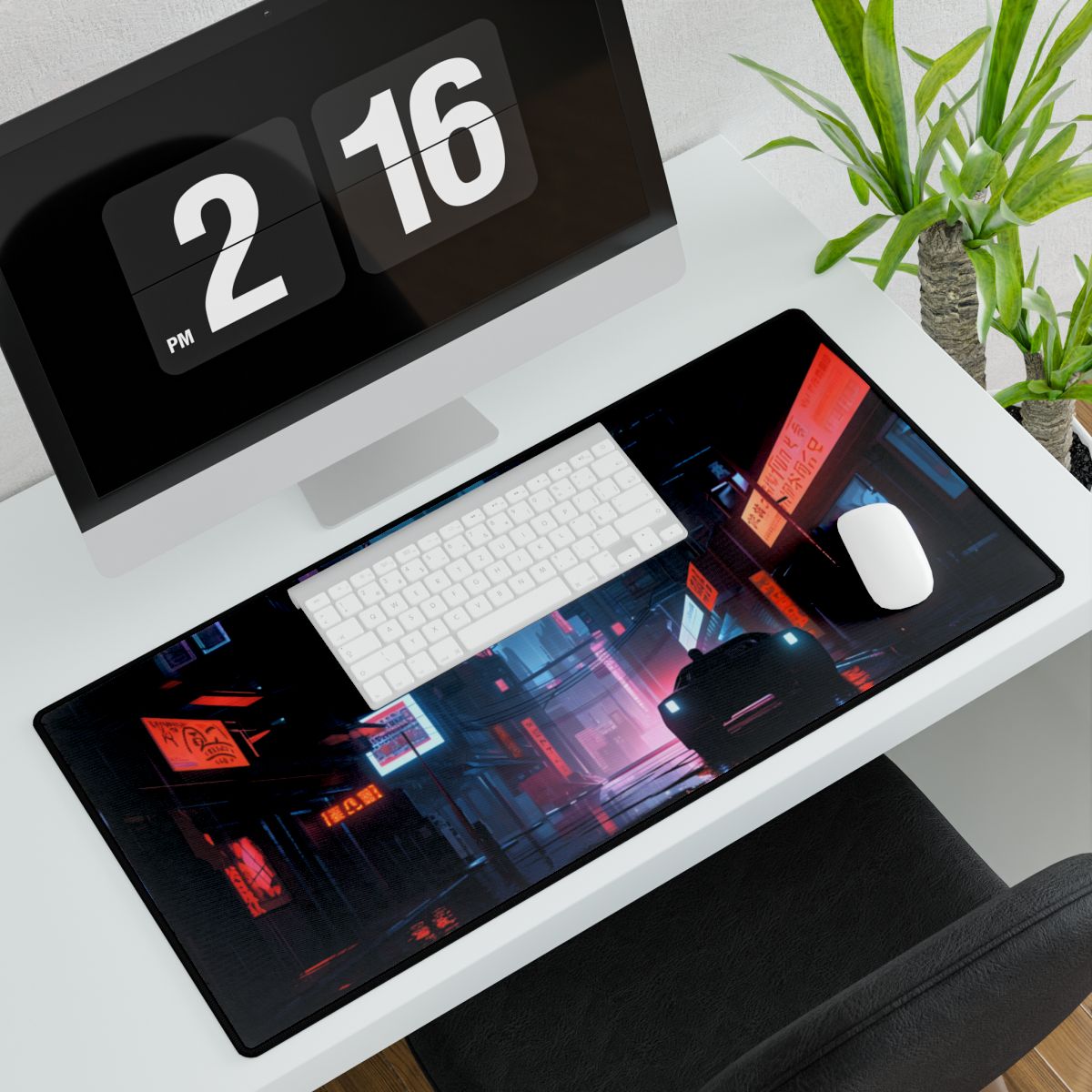 Cyberpunk City Night: Urban Dreams Digital Art - Desk Mat