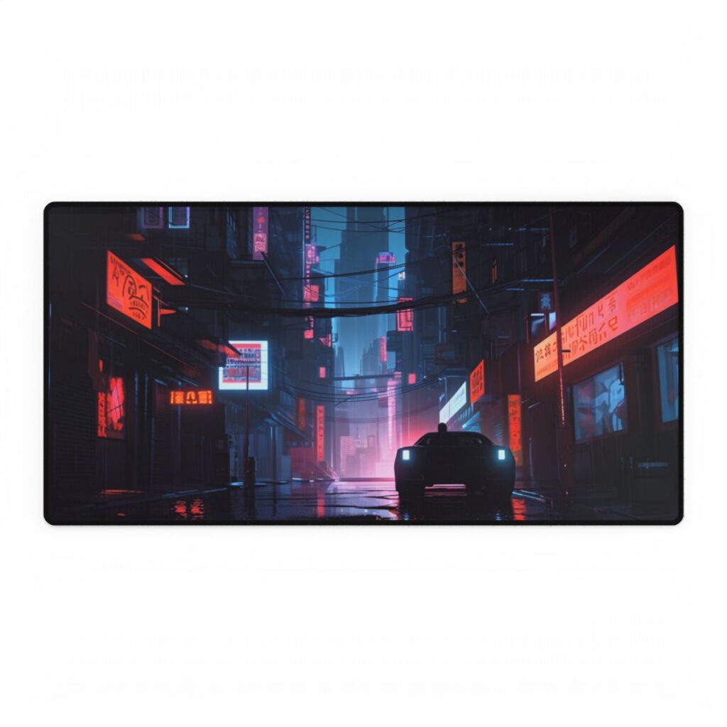 Cyberpunk City Night: Urban Dreams Digital Art - Desk Mat