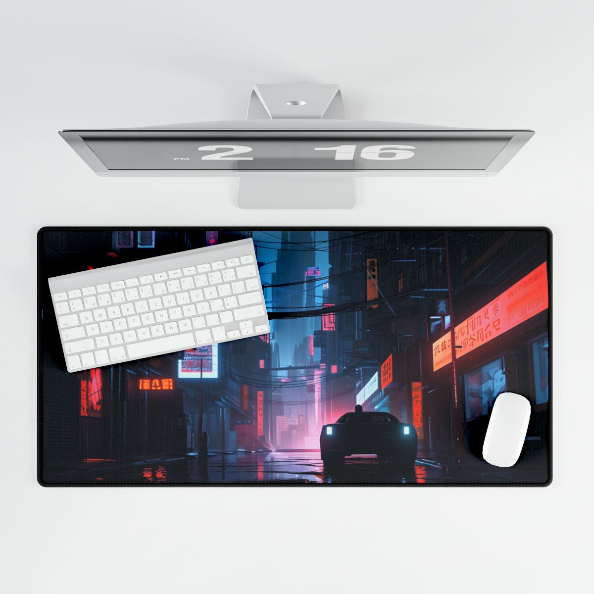 Cyberpunk City Night: Urban Dreams Digital Art - Desk Mat