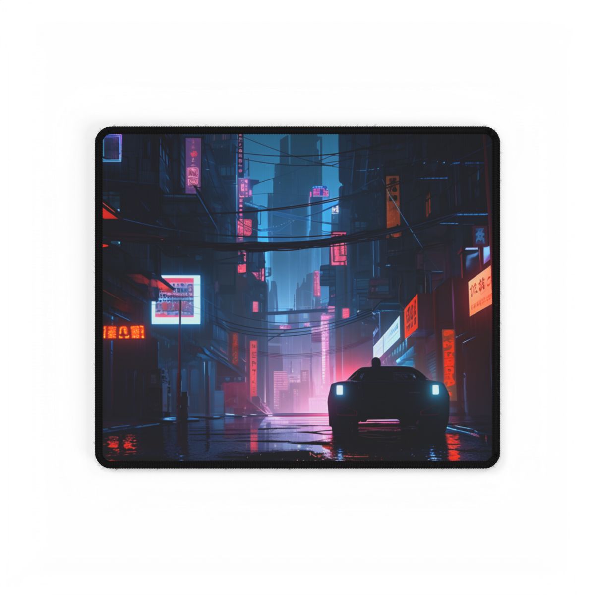 Cyberpunk City Night: Urban Dreams Digital Art - Desk Mat